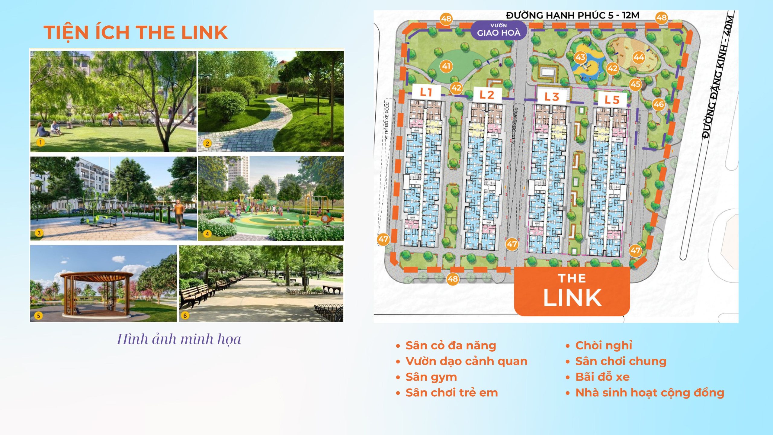 Tiện ích phân khu the link nhà ở xã hội happy home tràng cát